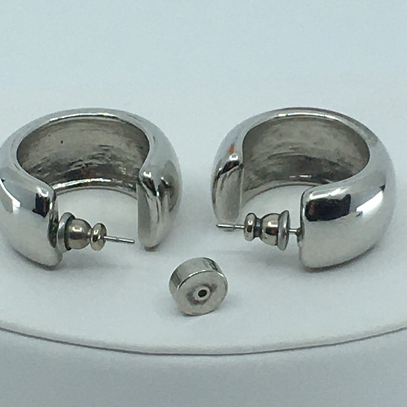 Coach Chunky Silver Tone Hoop Earrings with Dust Bag - Picture 8 of 12